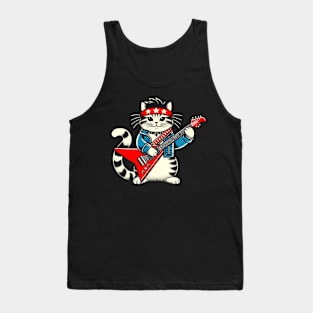 Cat Playing Electric Guitar Rock Music Funny Cat Tank Top